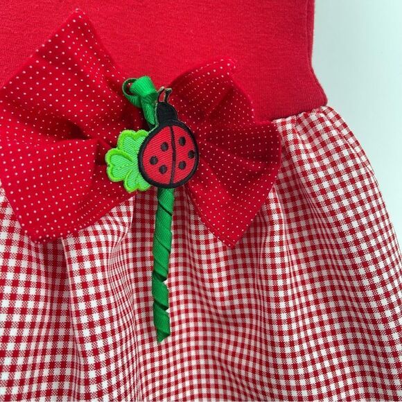 Bonnie Jean Girl’s Red Gingham Dress with Ladybug Appliqué Bow – Size 5 - Picture 5 of 12